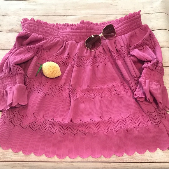 Lane Bryant Ruffle Off Shoulder Mauve Pink Blouse Size 18/20 - Picture 5 of 16